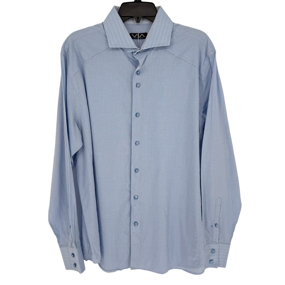 VIA UOMO Men's Dress Shirt Micro Plaid Check